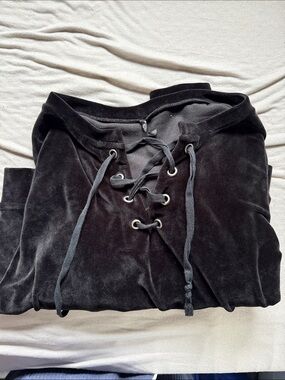 Black Lace-Up Velvet Women's Top